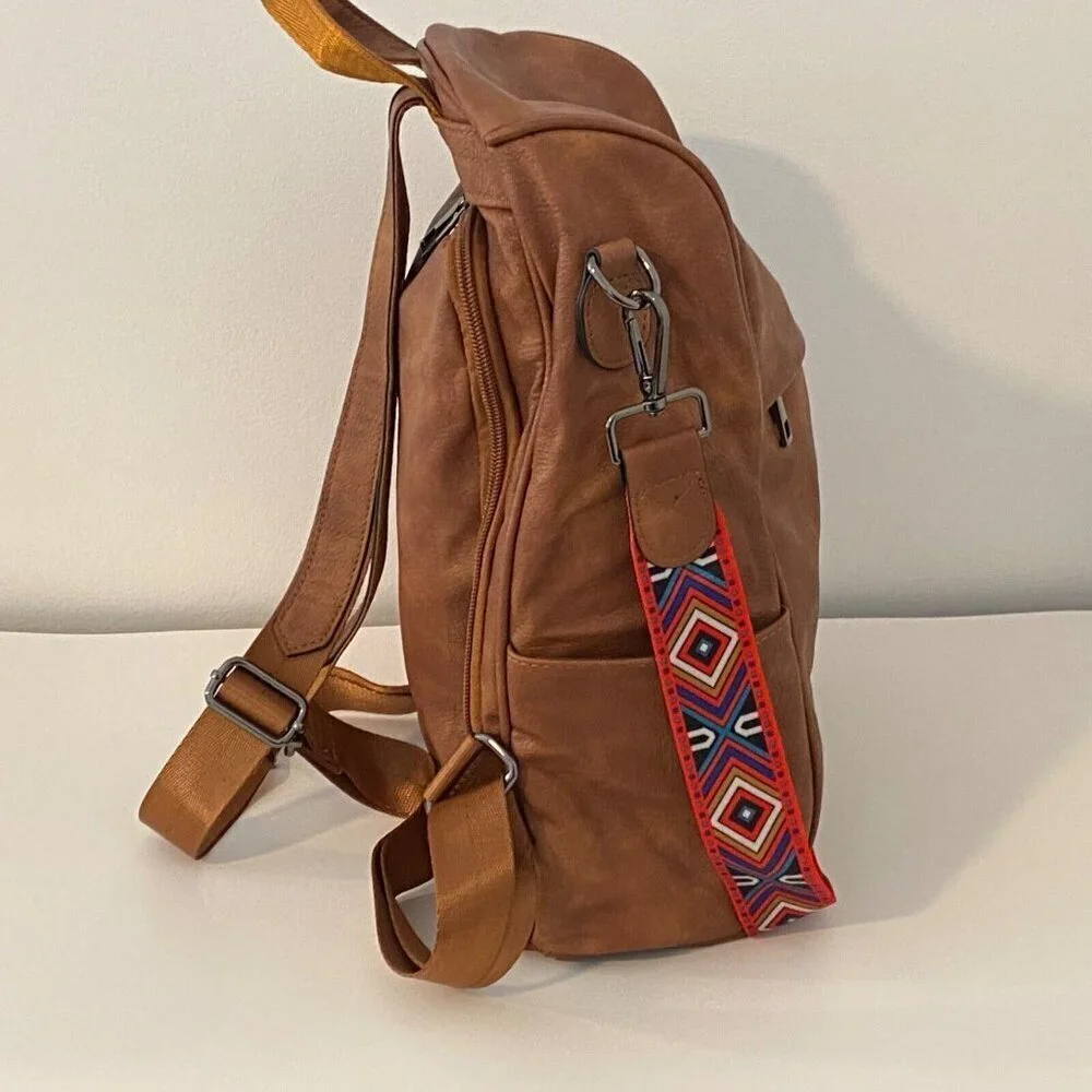 FADEON Backpack Tablet Bag Purse Brown PU Leather Removable Shoulder Strap